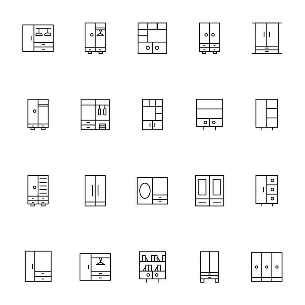 Wardrobe Vector Icons Collection. Suitable for books, stores, shops. Editable stroke in minimalistic outline style. Symbol for design