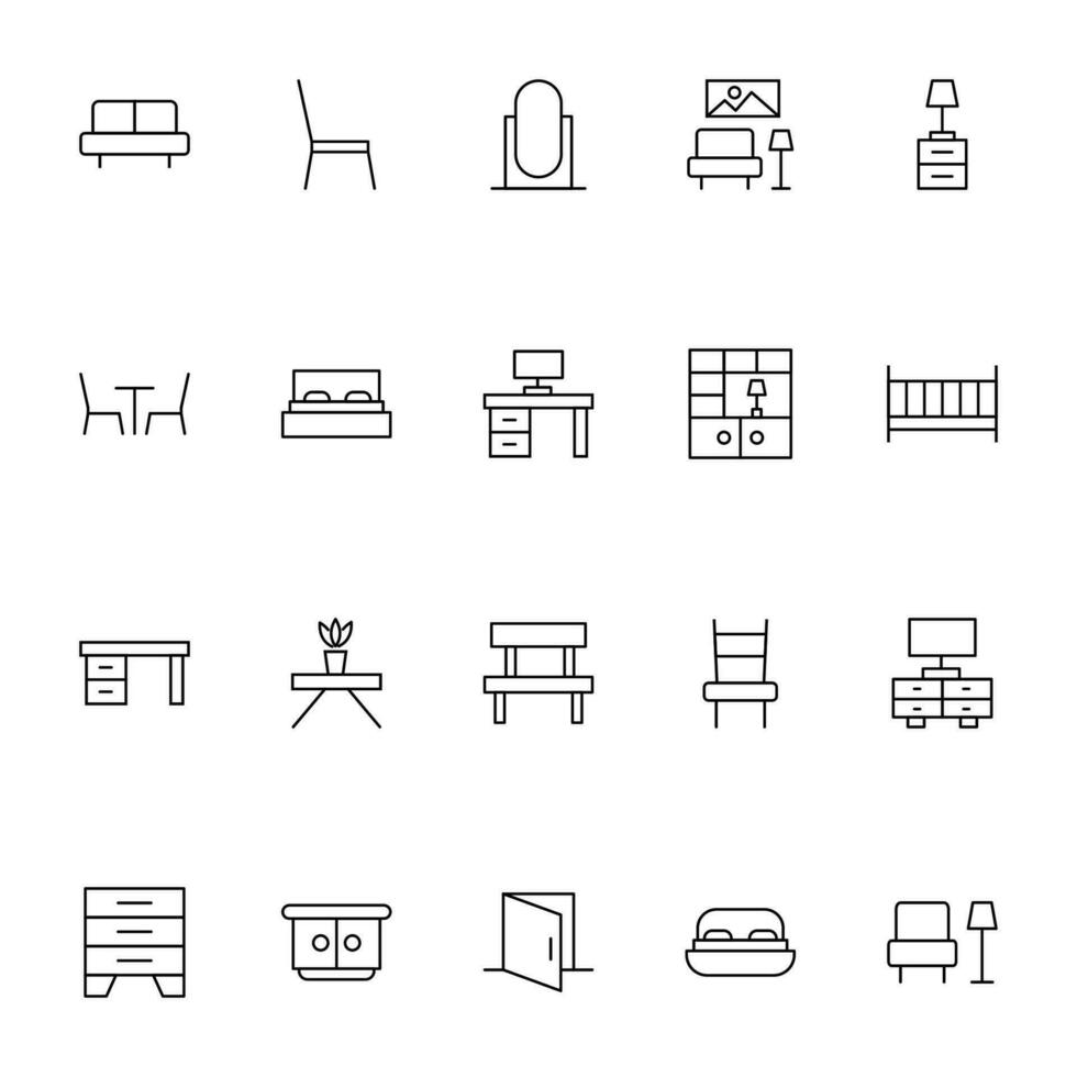 Furniture Vector Icons Collection. Suitable for books, stores, shops. Editable stroke in minimalistic outline style. Symbol for design