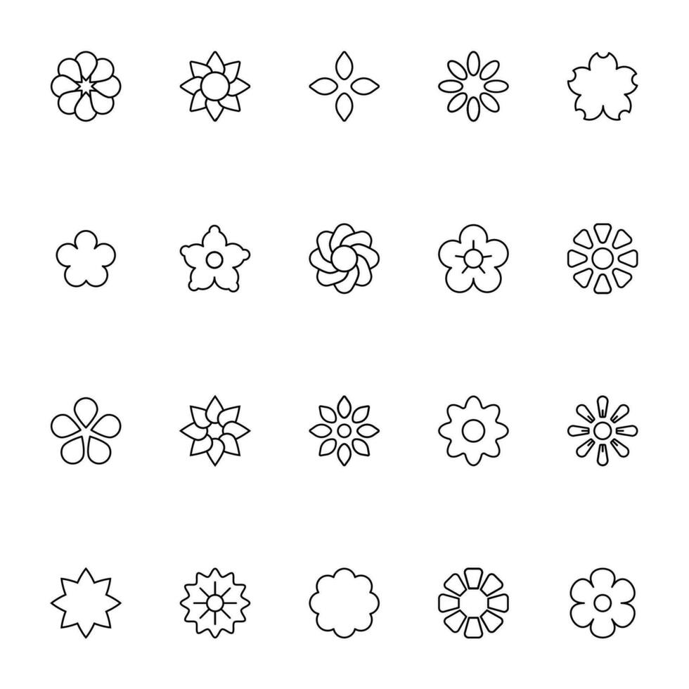 Flower Vector Icons Collection. Suitable for books, stores, shops. Editable stroke in minimalistic outline style. Symbol for design