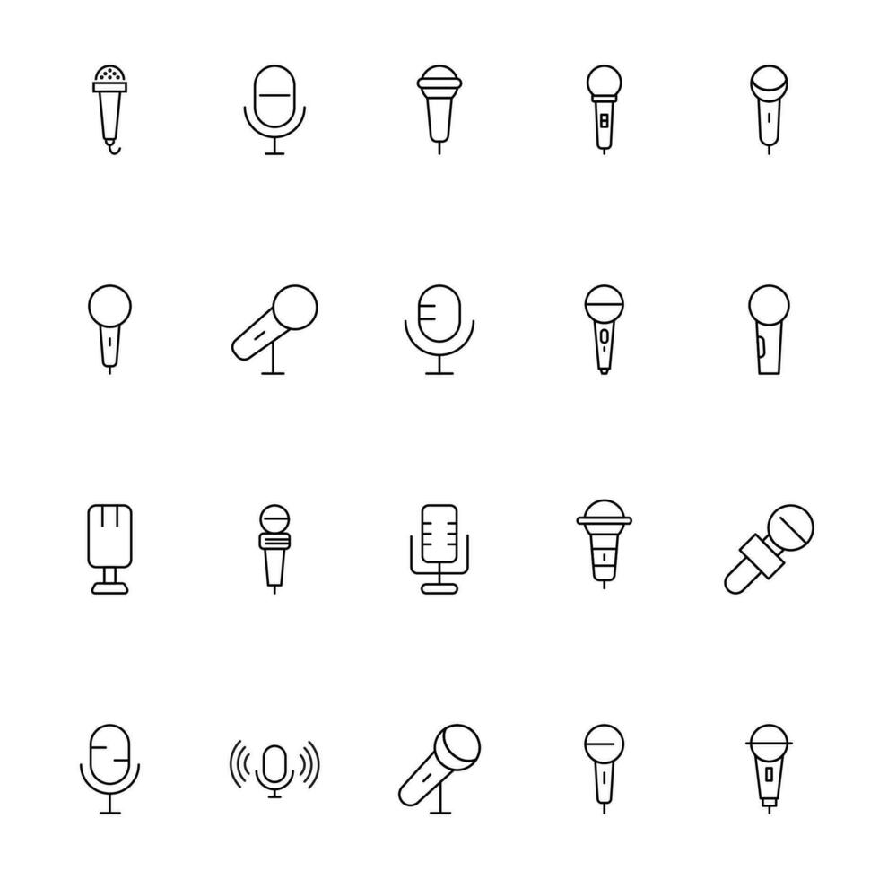 Microphone Vector Icons Collection. Suitable for books, stores, shops. Editable stroke in minimalistic outline style. Symbol for design