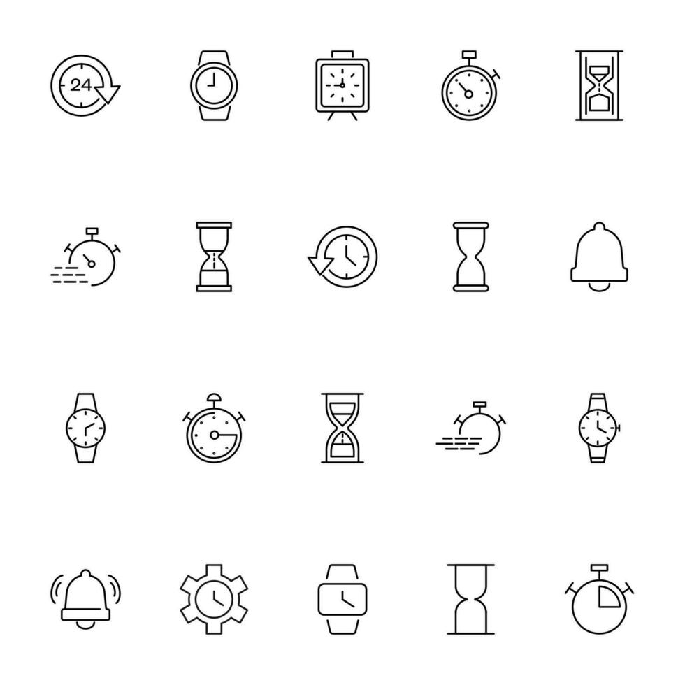 Clock Vector Icons Collection. Suitable for books, stores, shops. Editable stroke in minimalistic outline style. Symbol for design