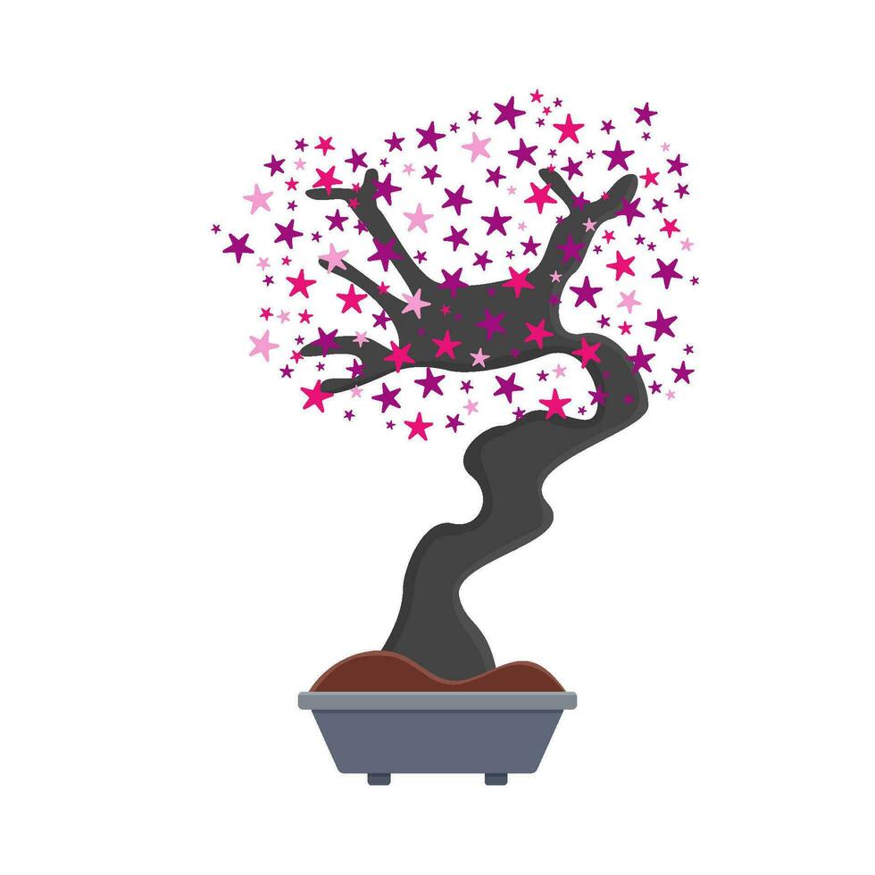 bonsai sakura flower in pot illustration vector