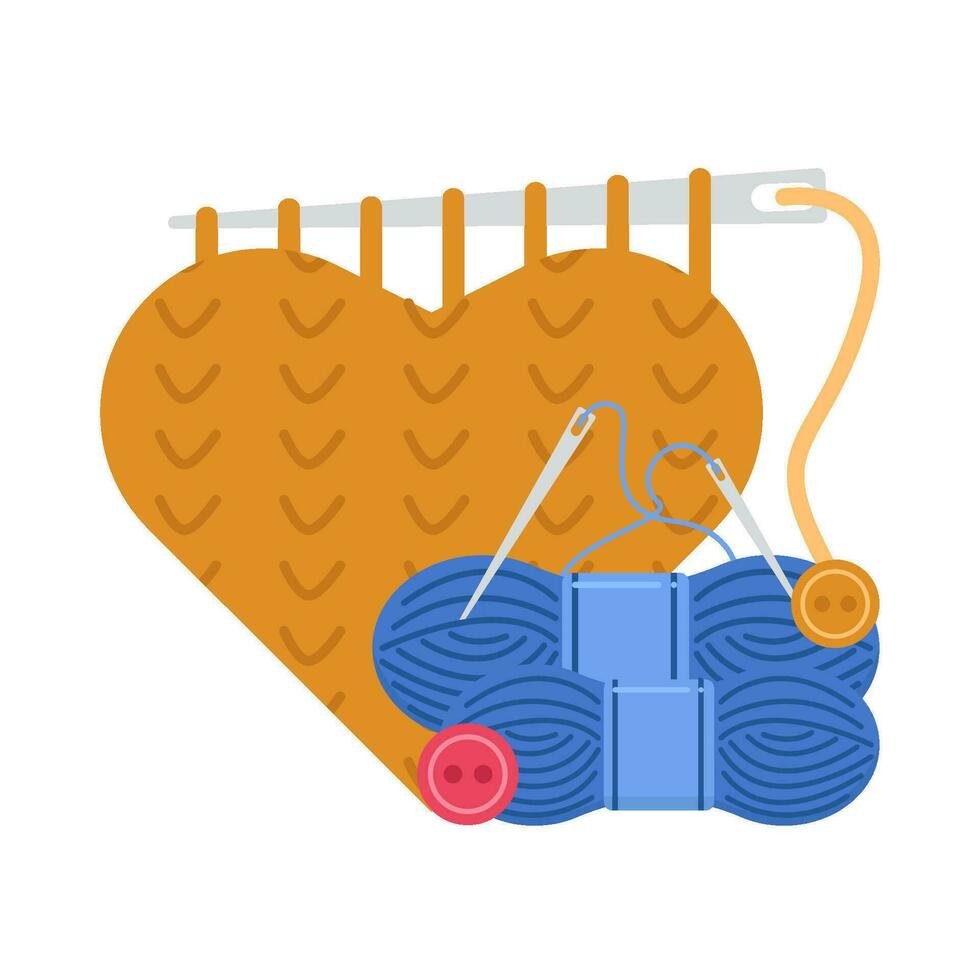 hilo tejer, tejido de punto aguja con botón ilustración vector