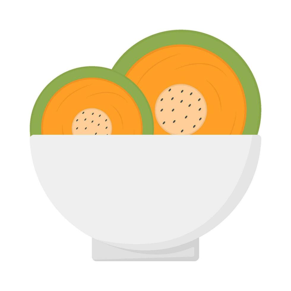 Cantalupo rebanada en cuenco ilustración vector