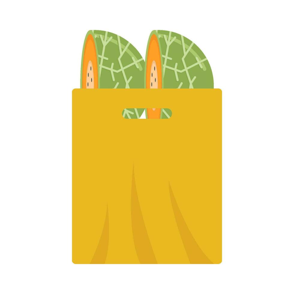 Cantalupo rebanada en el plastico bolso ilustración vector