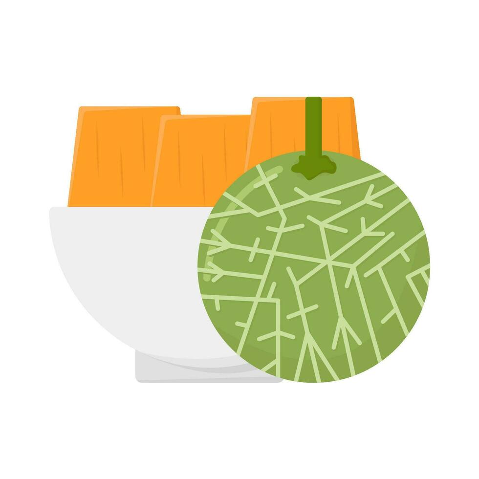 cantaloupe slice in bowl with cantaloupe illustration vector