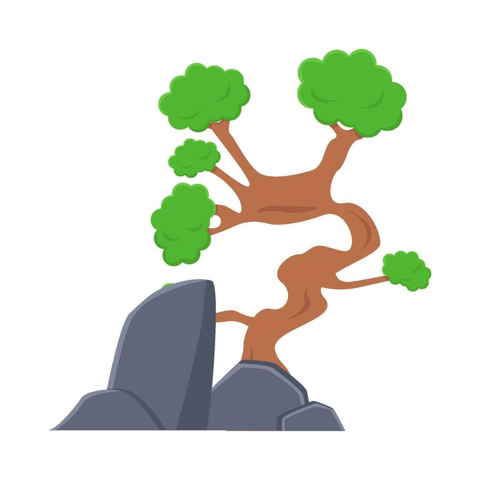 bonsai tree with stone  illustration vector