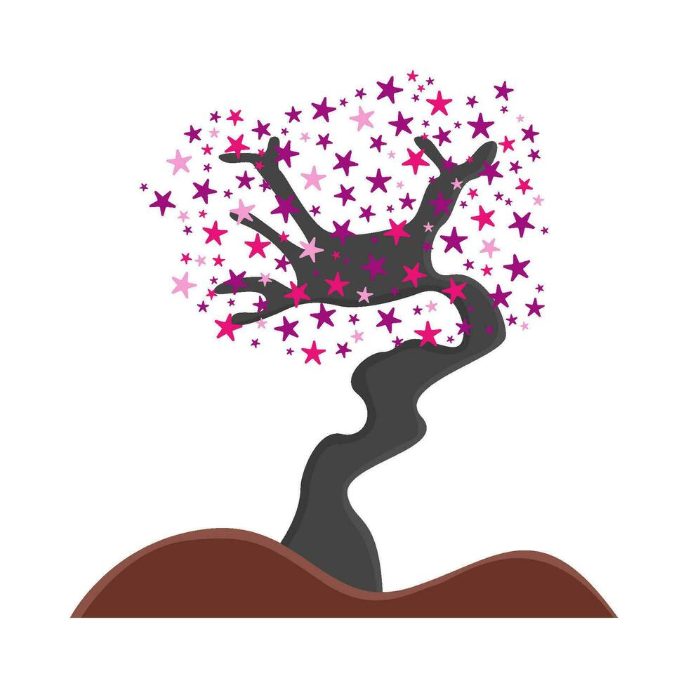 bonsai sakura flower in soil  illustration vector
