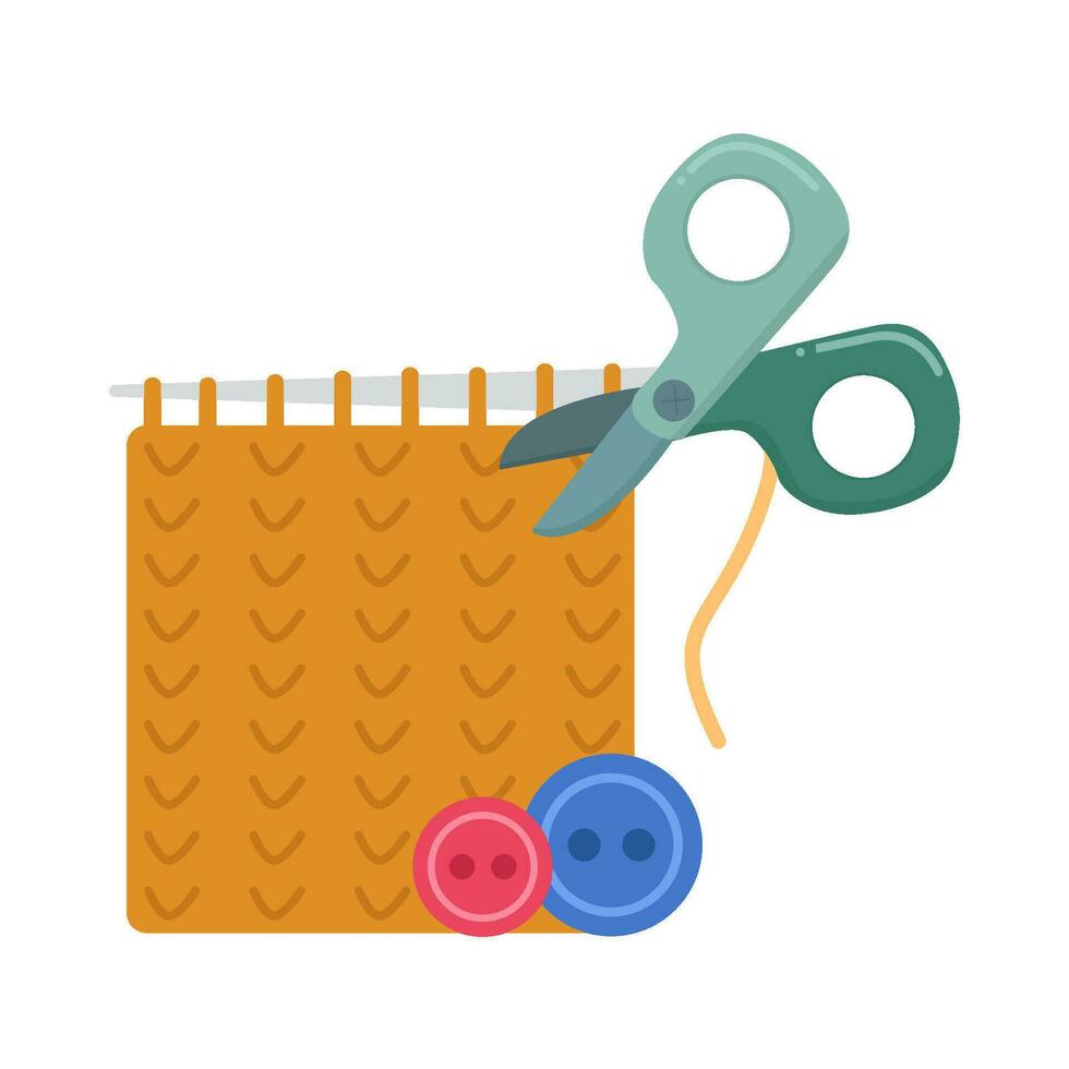 knitting, scissors with button illustration vector
