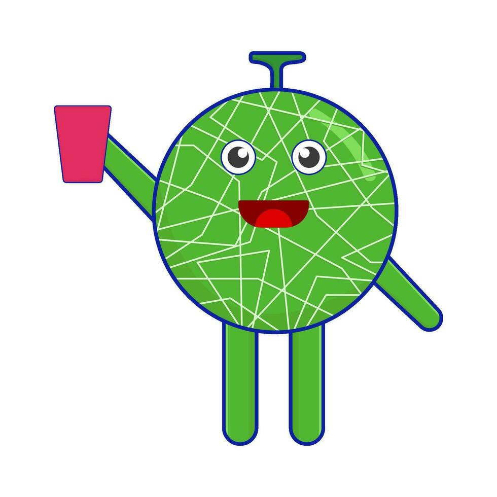 cantaloupe character with drink illustration vector