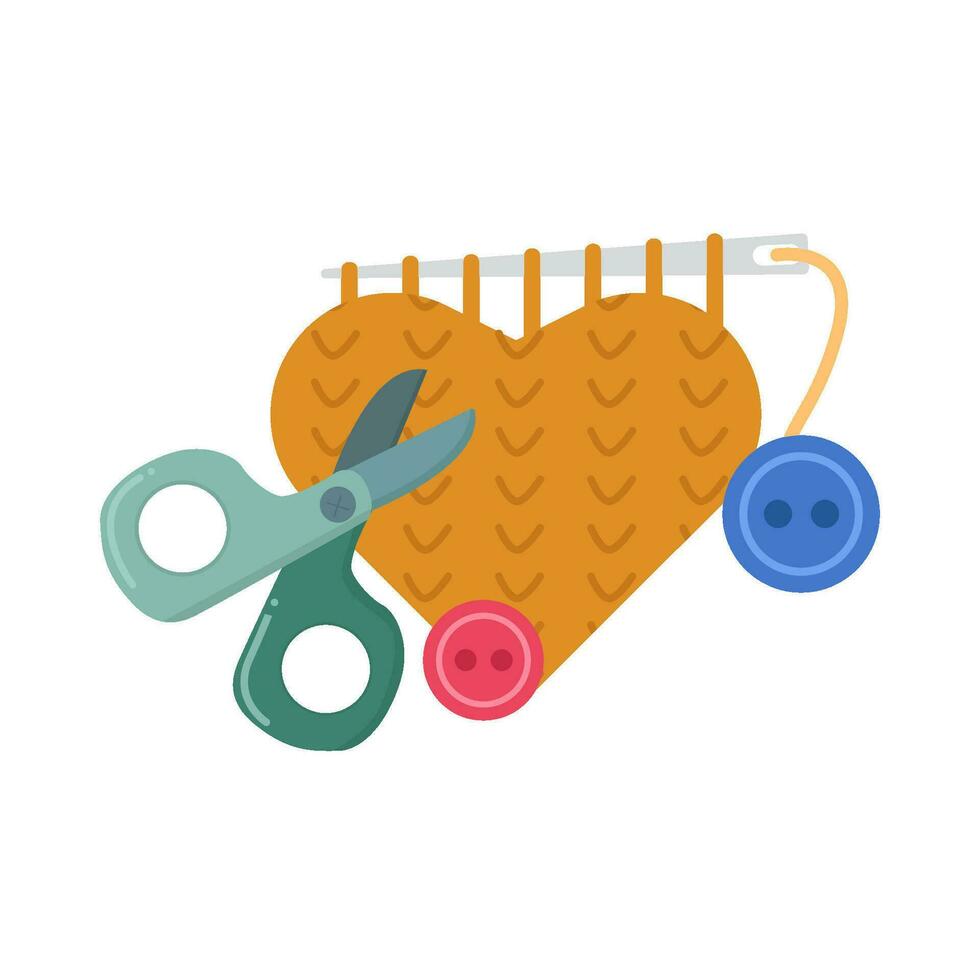 knitting love, button with scissors illustration vector