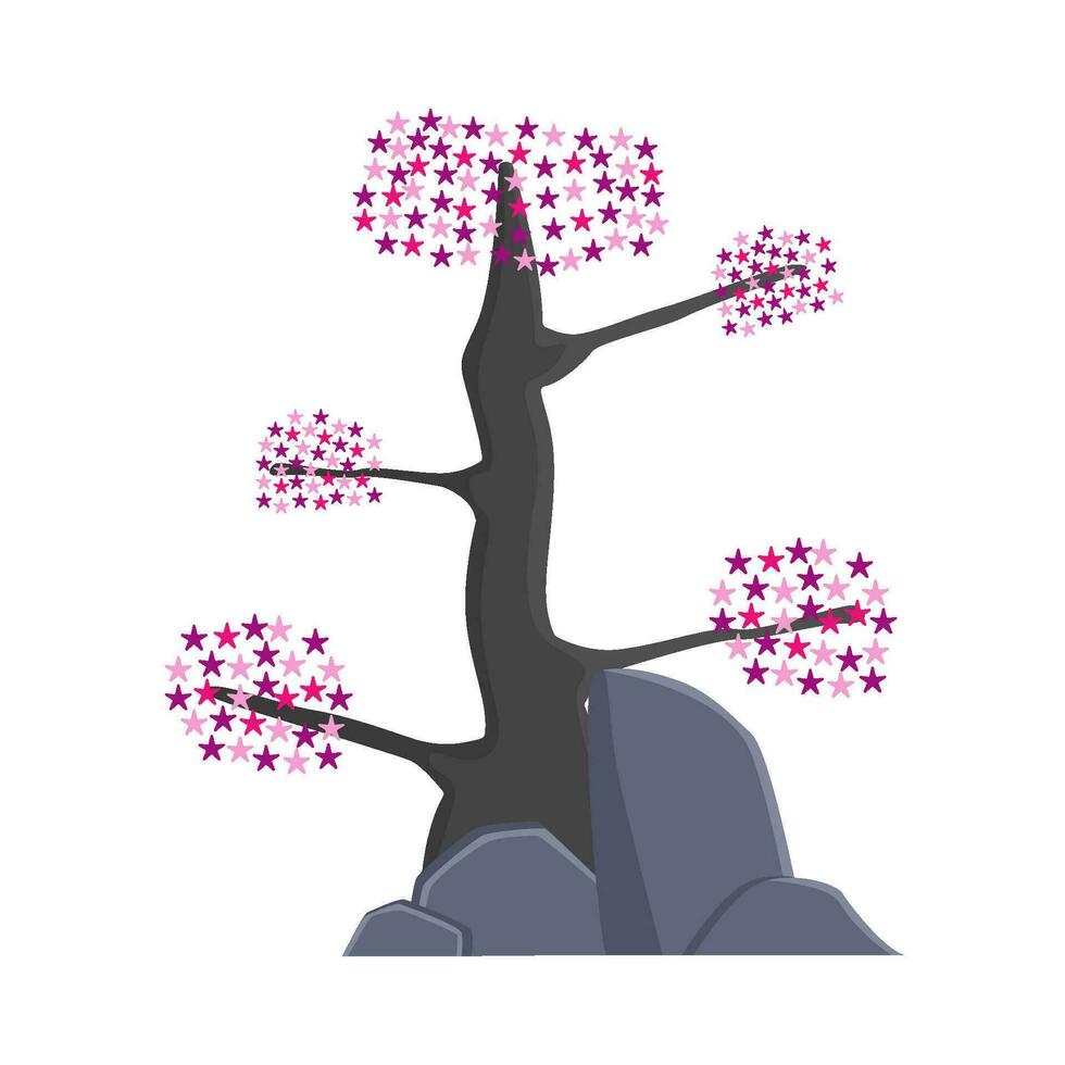 bonsai sakura flower  with stone illustration vector