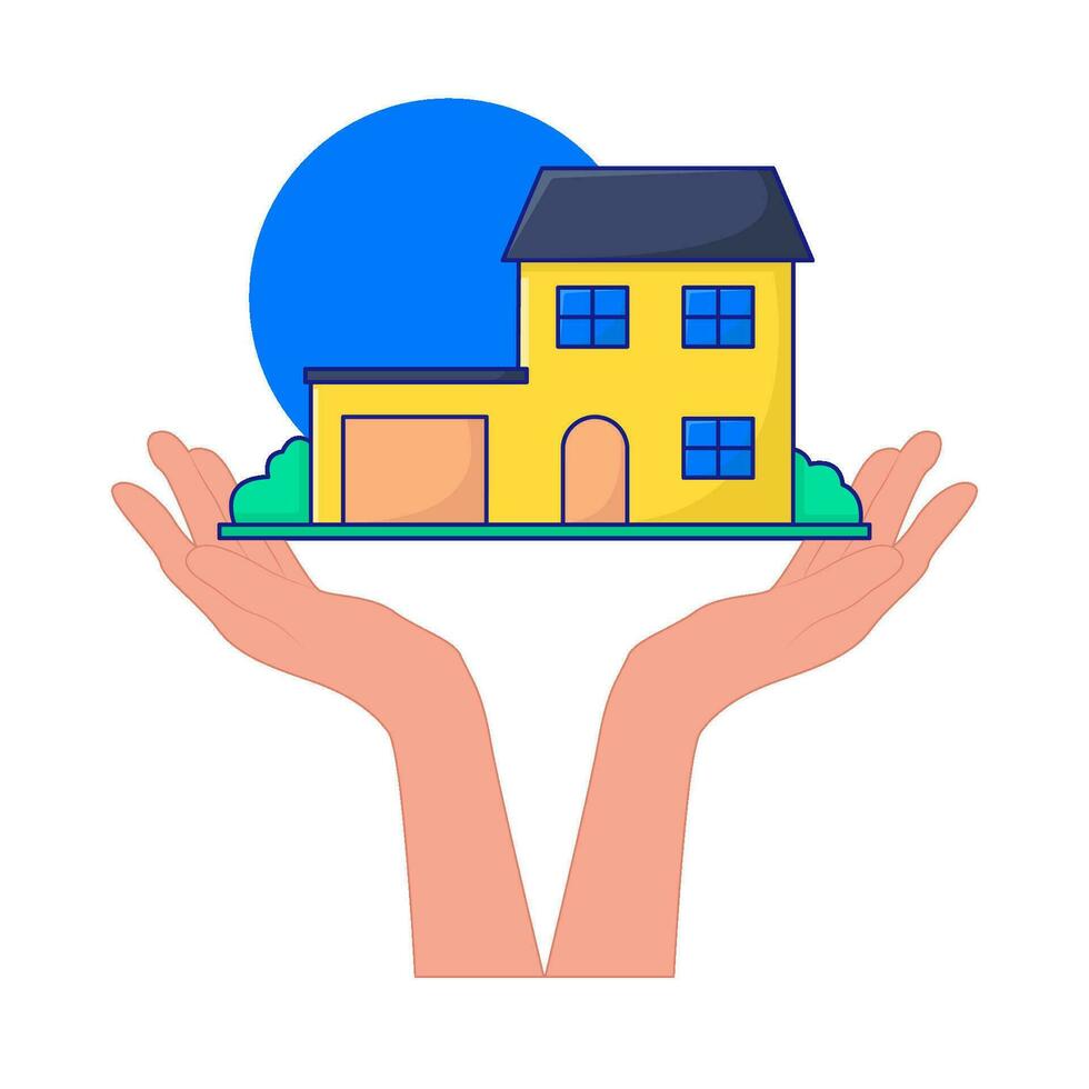 home building in hand illustration vector