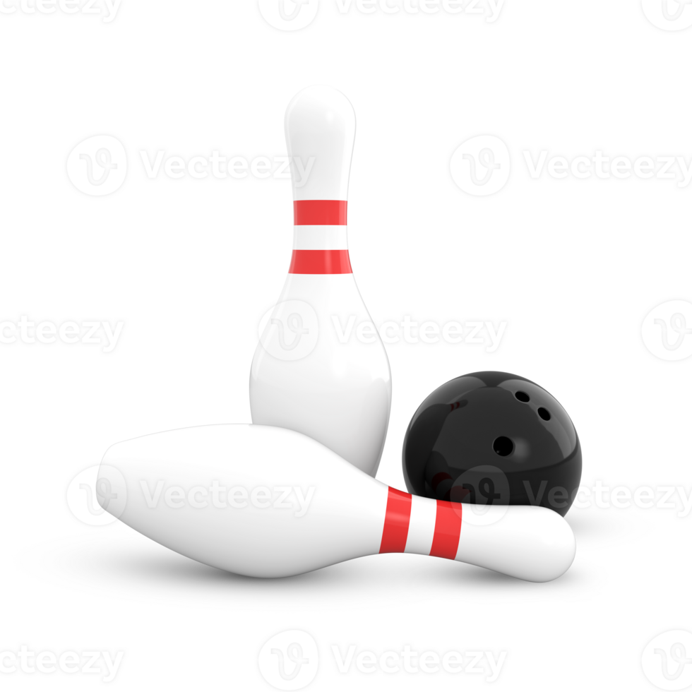 3D Rendering Bowling Ball And Two Bowling Pins png