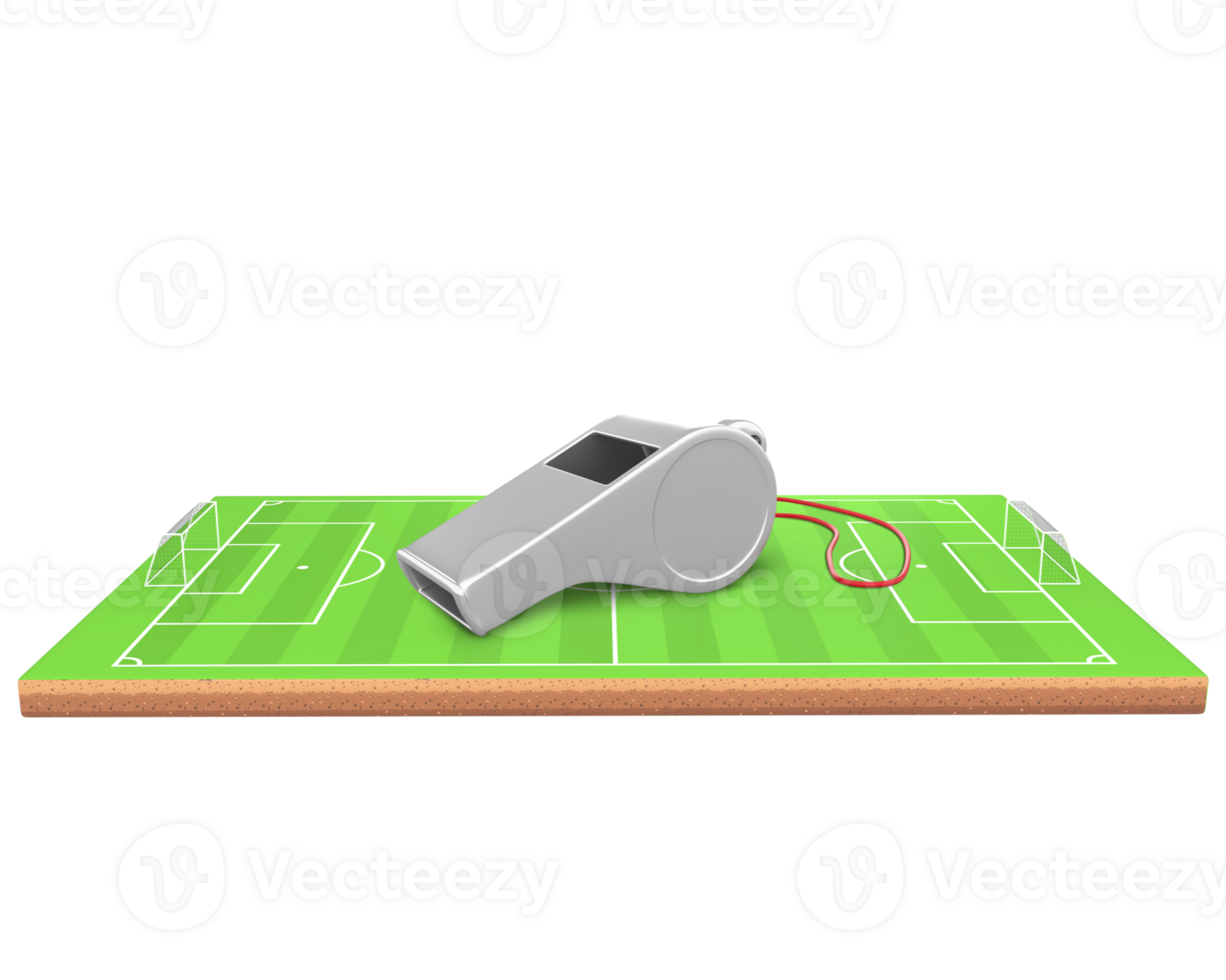 3D Rendering Silver Whistle On Soccer Field Side View png