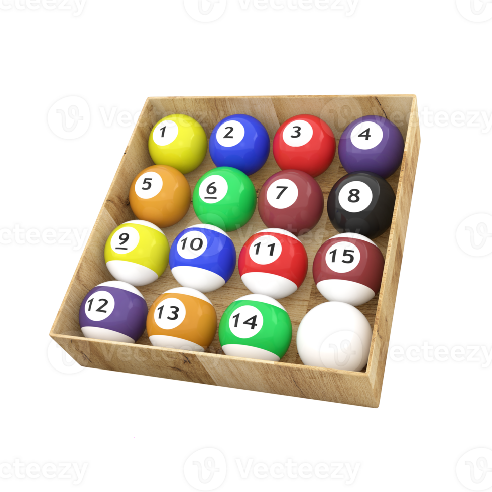 3D Redndering Billiard Balls In Wooden Box png