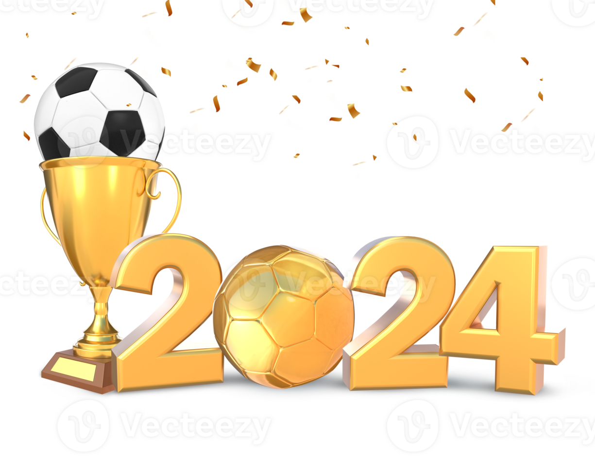 3D Rendering 2024 Golden Text With Trophy And Soccer Ball 36417729 PNG