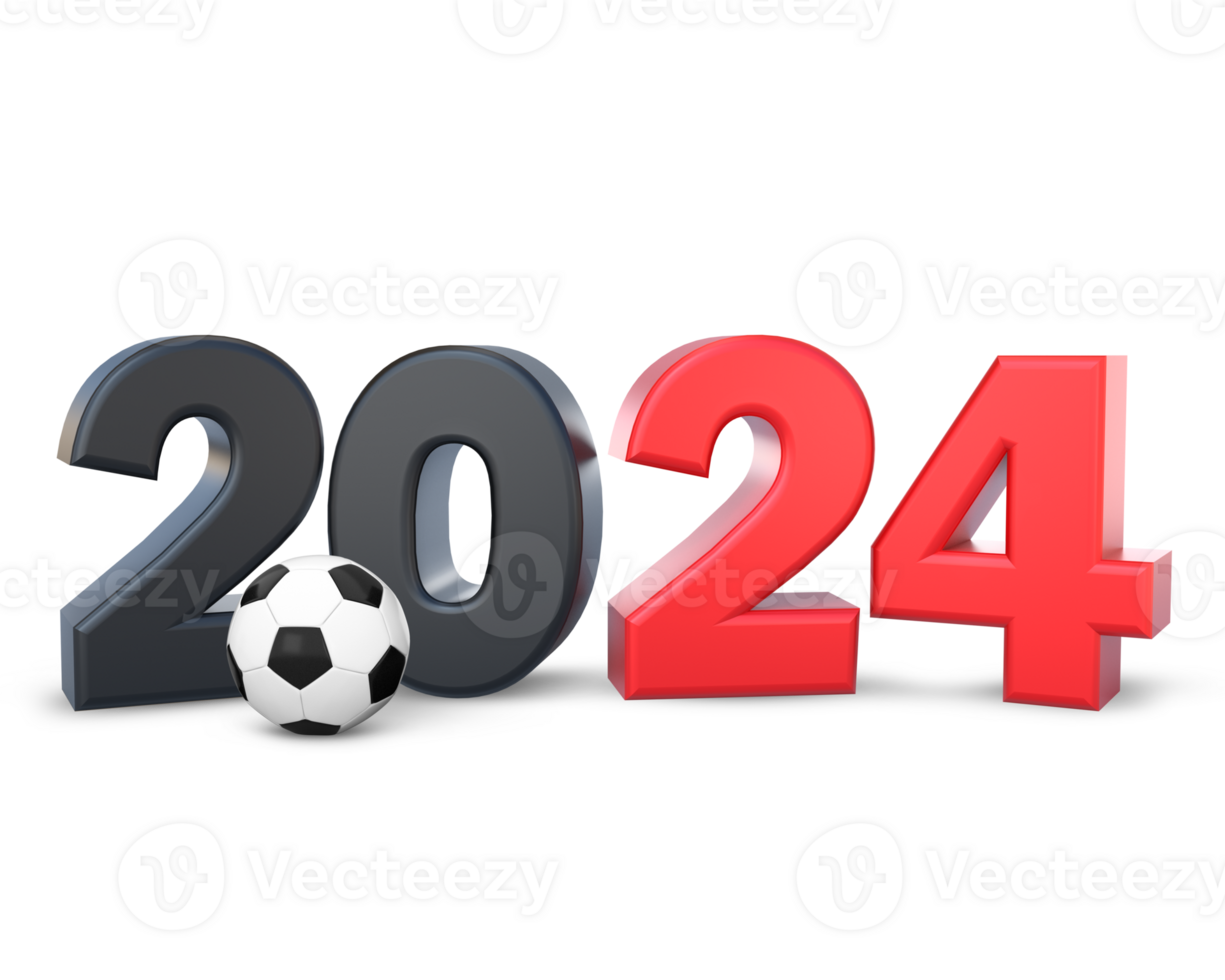 3d Renderização 2024 texto com futebol bola png
