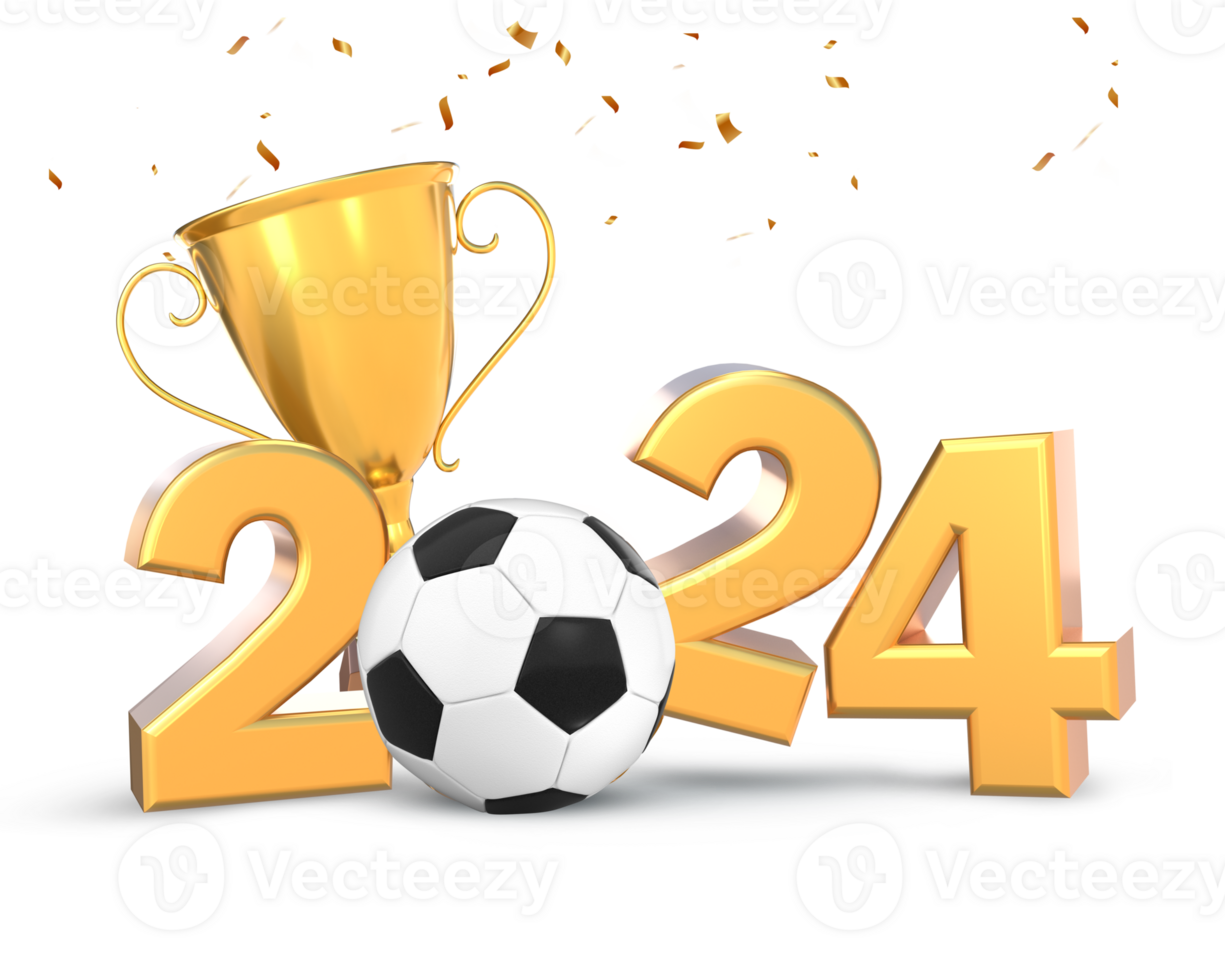 3D Rendering 2024 Golden Text With Trophy And Soccer Ball 36417734 PNG