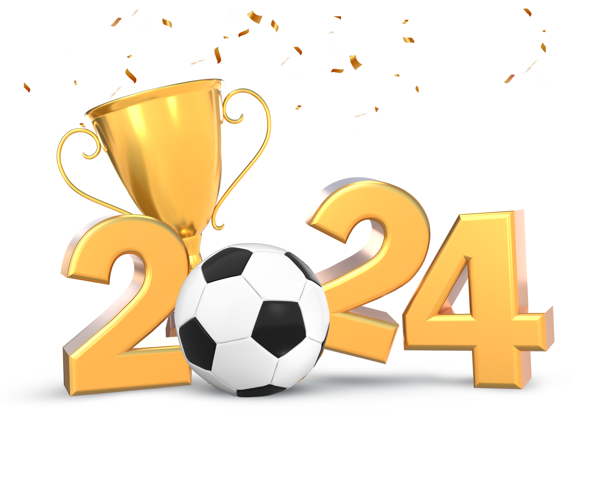 3D Rendering 2024 Golden Text With Trophy And Soccer Ball 36417734 PNG
