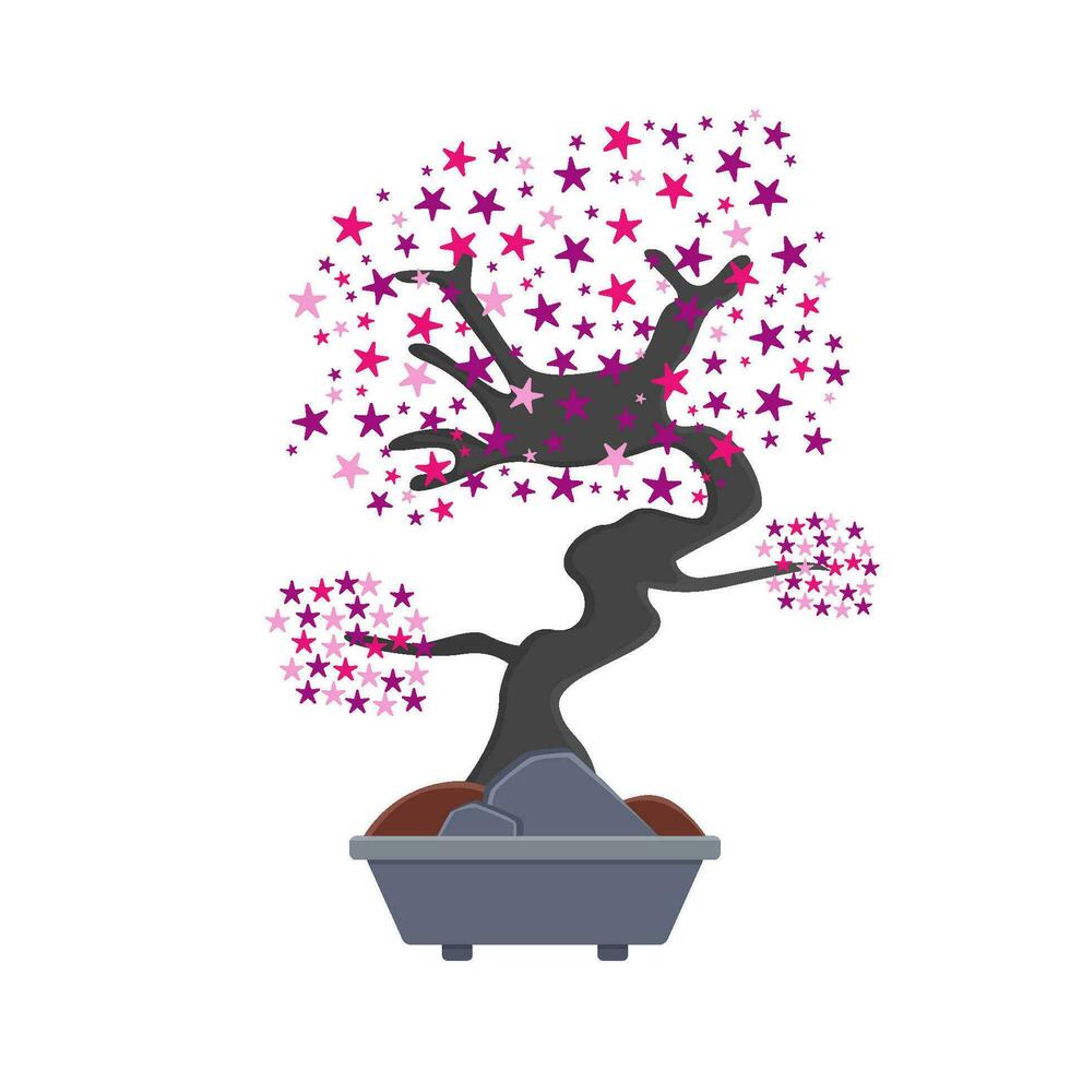 bonsai sakura flower in pot illustration vector