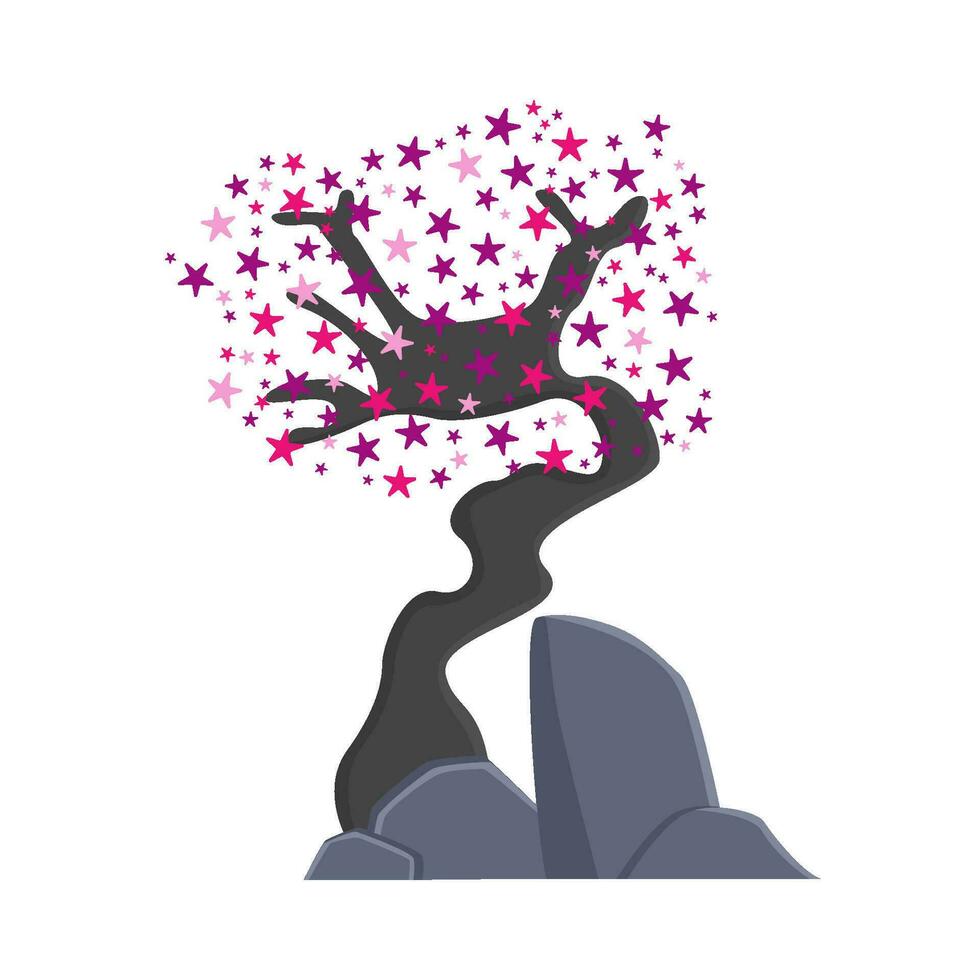 bonsai sakura flower  with stone illustration vector