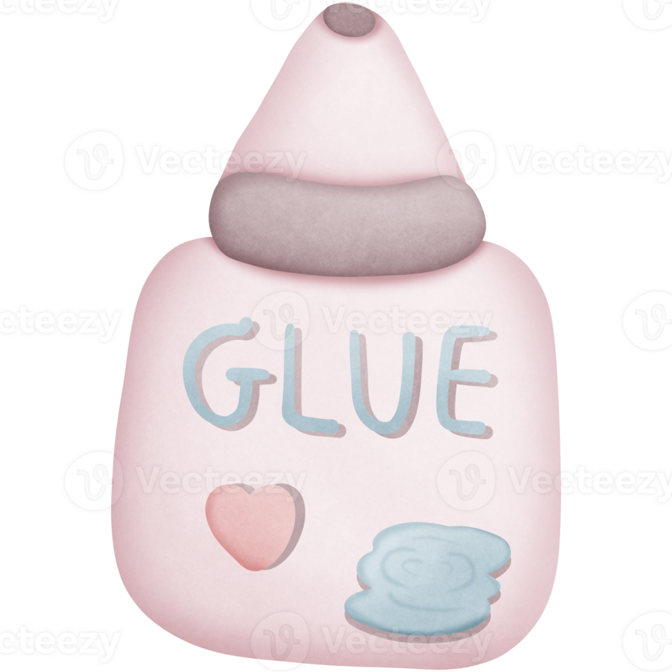 Glue cartoon school supplies isolated on transparent background