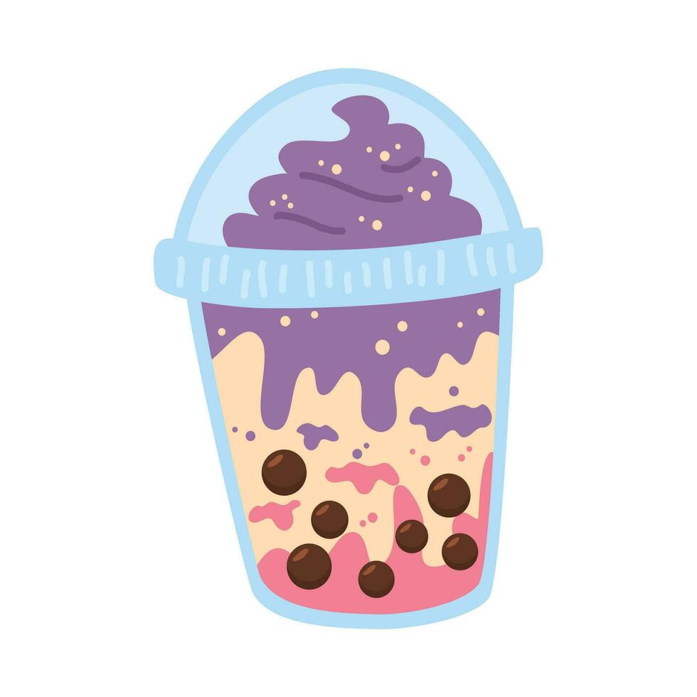 flavored tea milk and chewy tapioca pearls vector