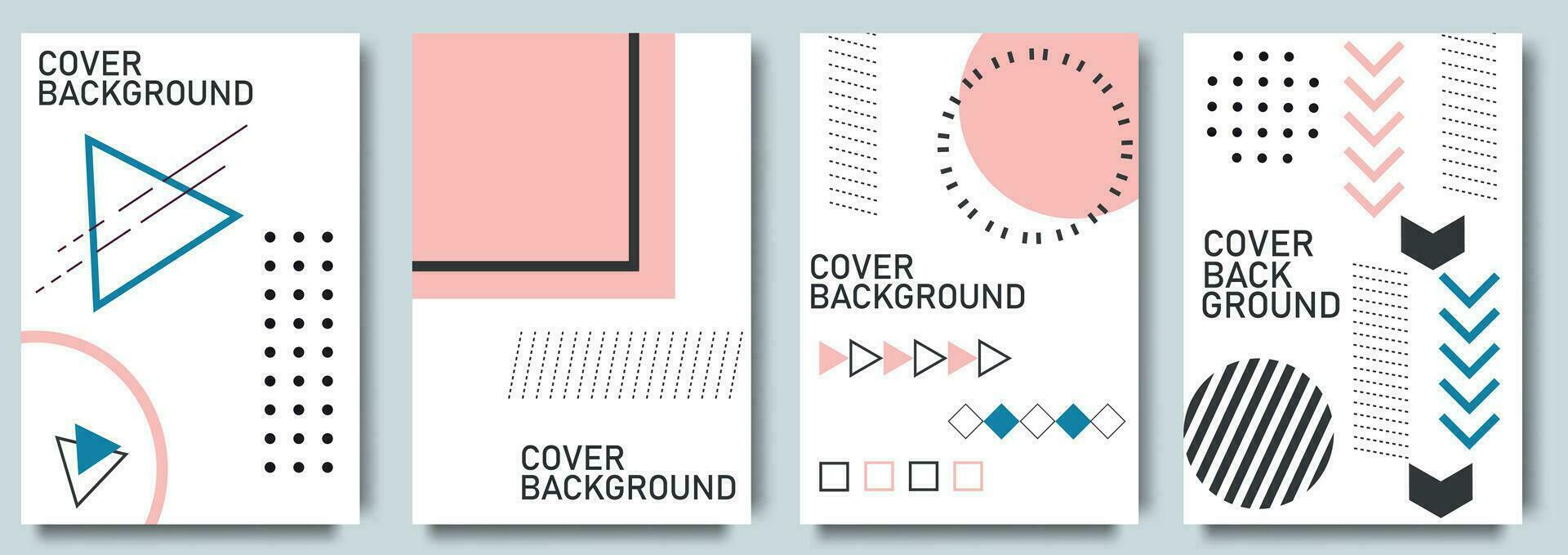 Set of cover design in Memphis style. Geometric design, abstract background. Fashionable bright cover, banner, poster, booklet vector