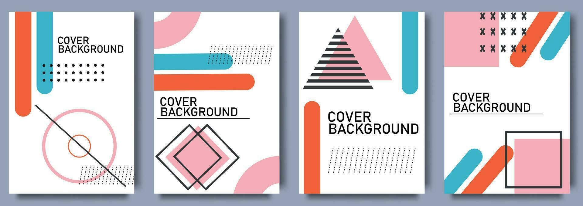 Set of cover design in Memphis style. Geometric design, abstract background. Fashionable bright cover, banner, poster, booklet vector