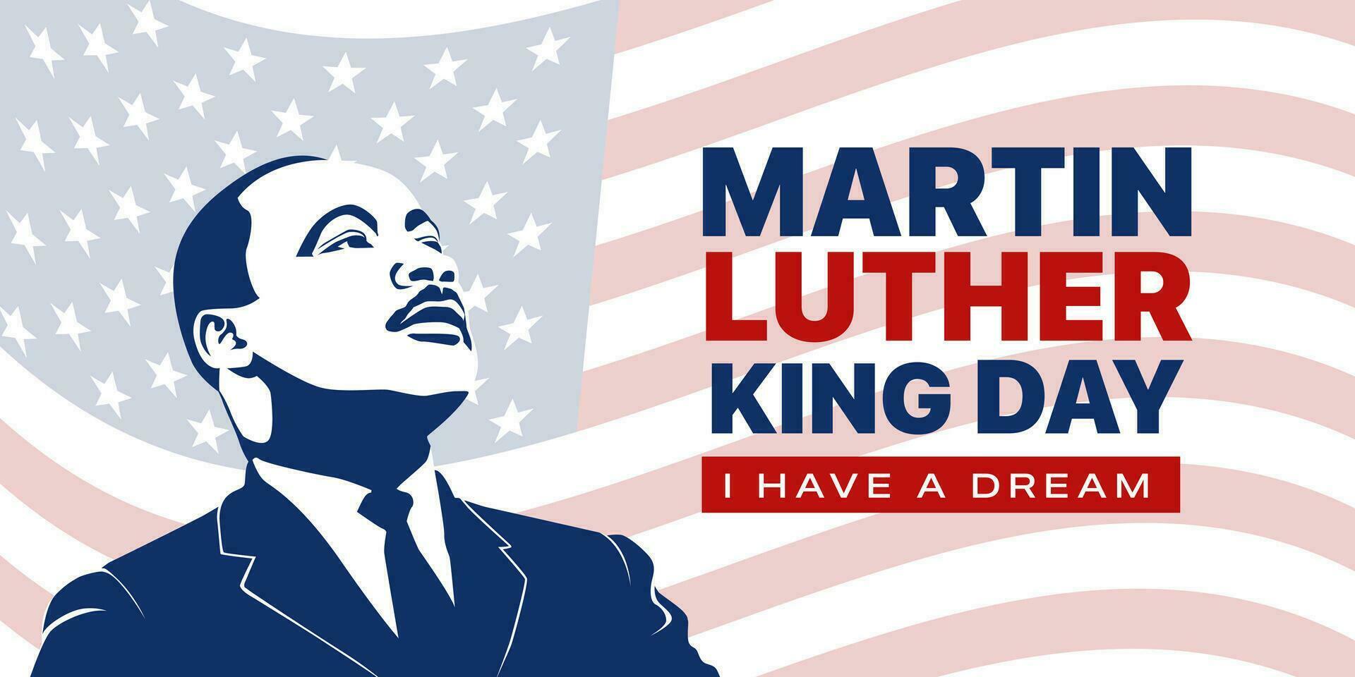 Martin Luther King Jr Day., Vector illustrations, typography greeting card design. Graphic design for banner, USA flag.