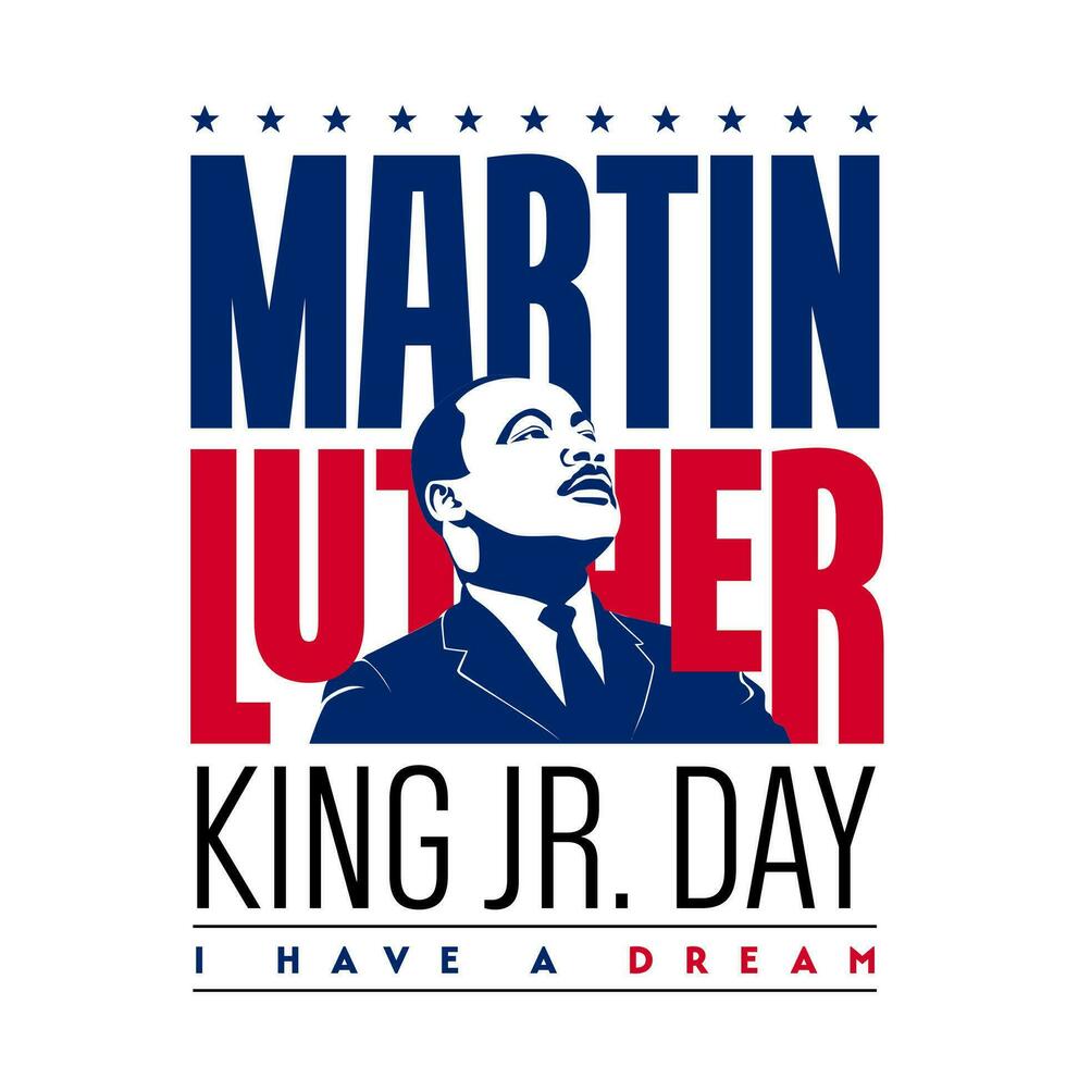 Martin Luther King Jr Day., Vector illustrations, typography greeting card design. Graphic design for banner, USA flag.