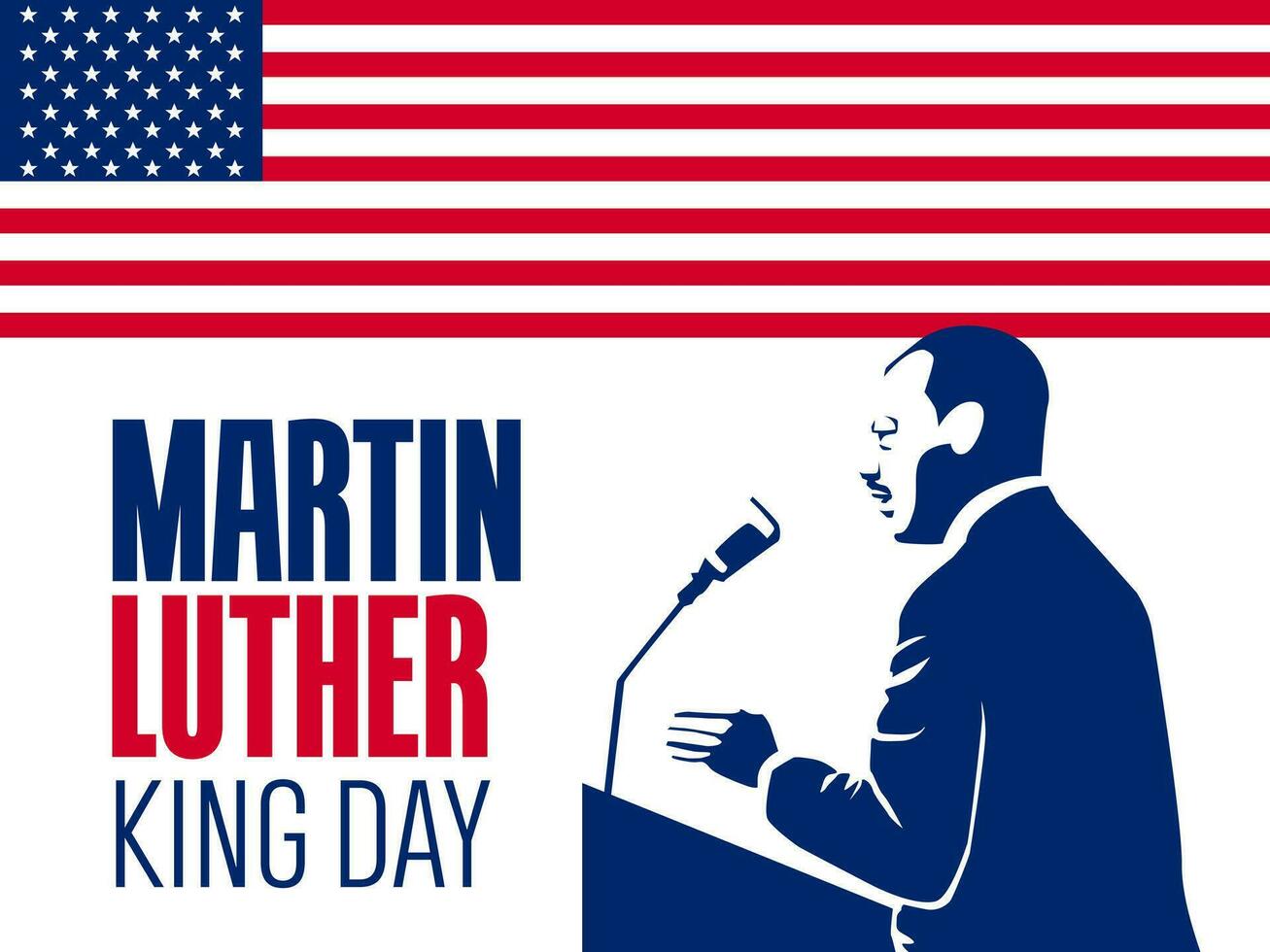Martin Luther King Jr Day., Vector illustrations, typography greeting card design. Graphic design for banner, USA flag.