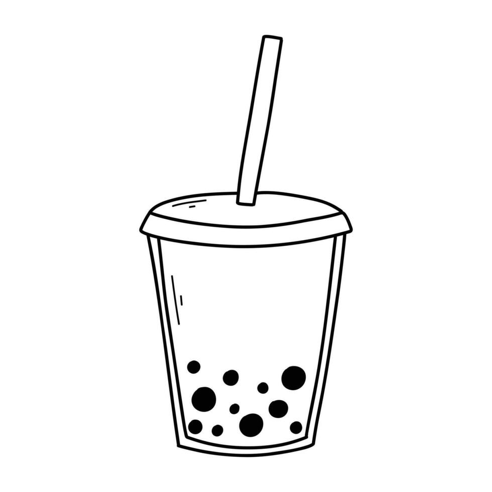 Bubble tea isolated on a white background in doodle style. Vector illustration of smoothie or bubble tea.