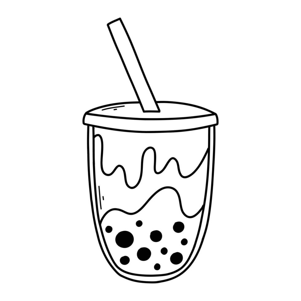 Bubble tea isolated on a white background in doodle style. Vector illustration of smoothie or bubble tea.