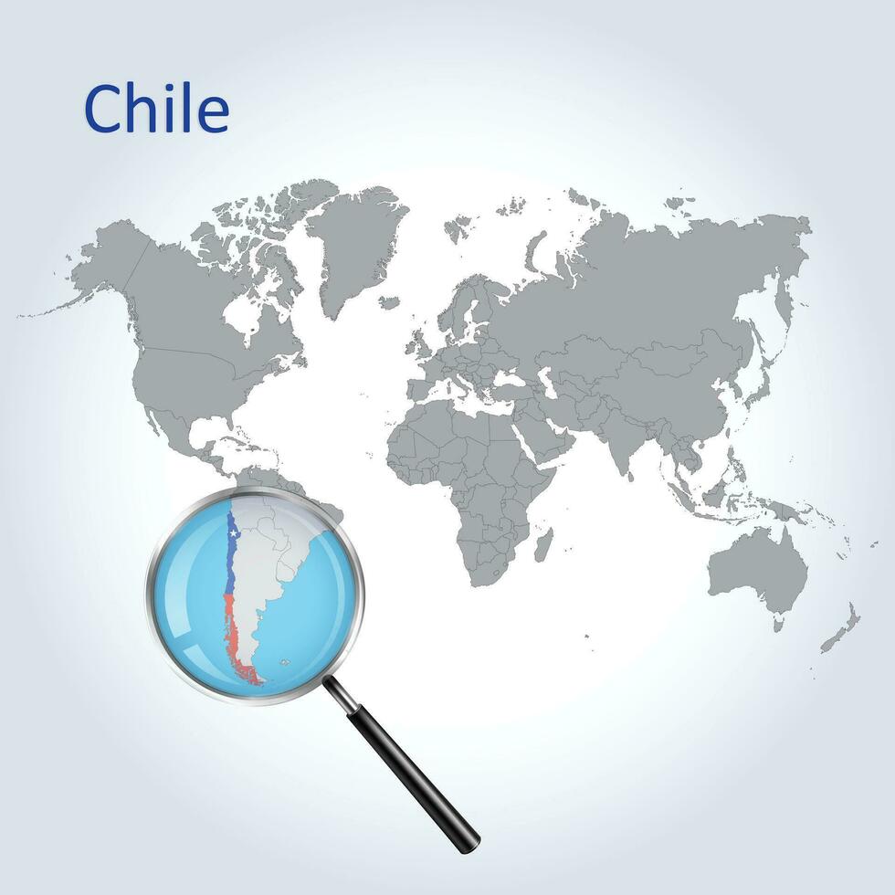 Magnified map Chile with the flag of Chile enlargement of maps, Vector Art