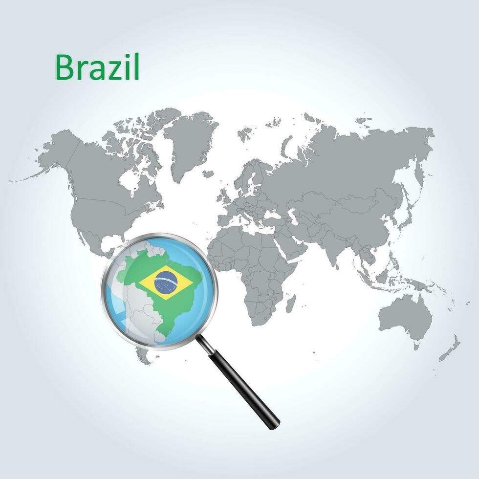 Magnified map Brazil with the flag of Brazil enlargement of maps, Vector Art