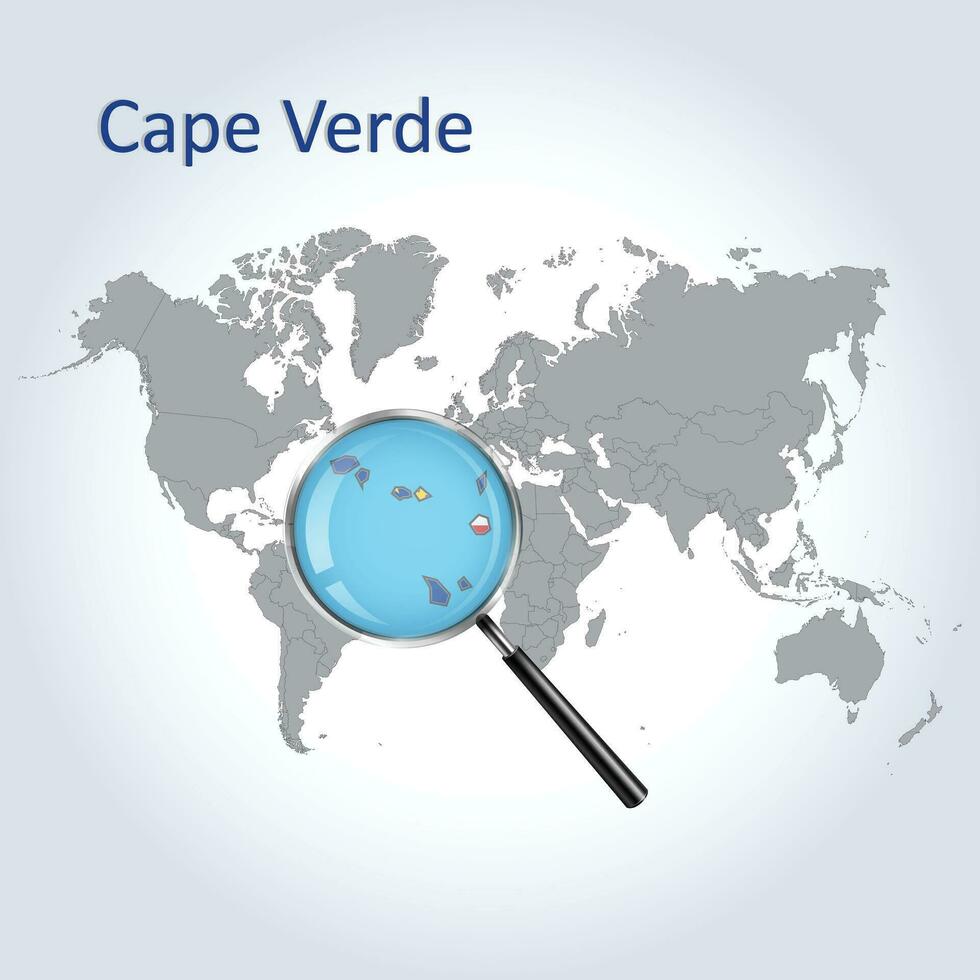 Magnified map Cape Verde with the flag of Cape Verde enlargement of maps, Vector Art