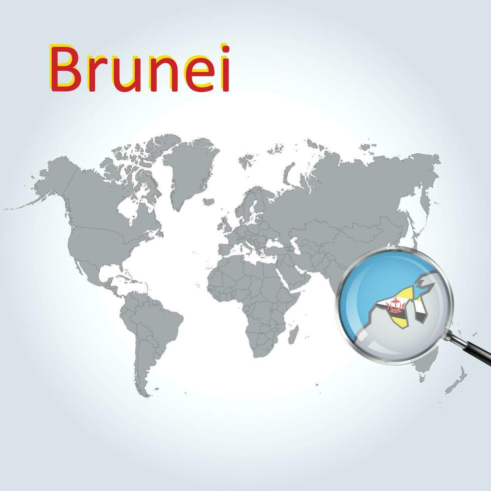 magnificado mapa Brunei con el bandera de Brunei ampliación de mapas, vector Arte