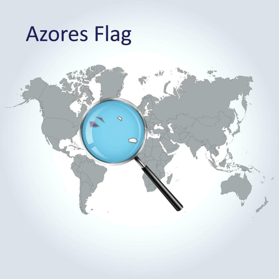 Magnified map Azores with the flag of Azores enlargement of maps, Vector Art