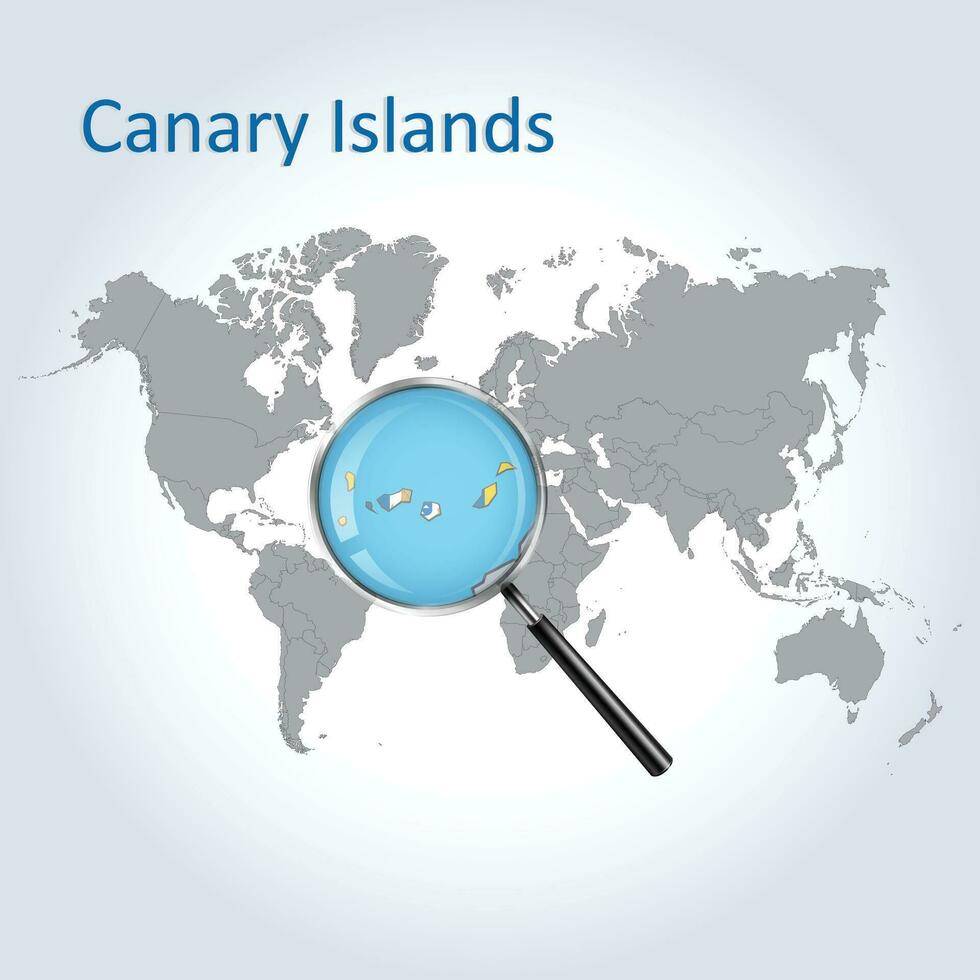 Magnified map Canary Islands with the flag of Canary Islands enlargement of maps, Vector Art
