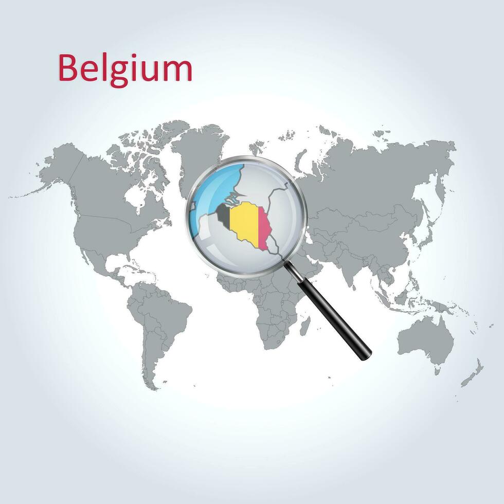 Magnified map Belgium with the flag of Belgium enlargement of maps, Vector Art