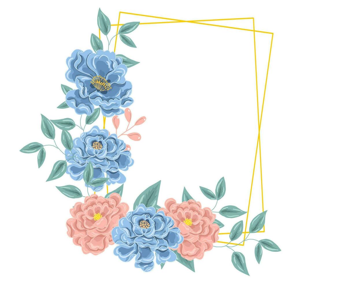 Hand Drawn Blue and Pink Rose Frame vector