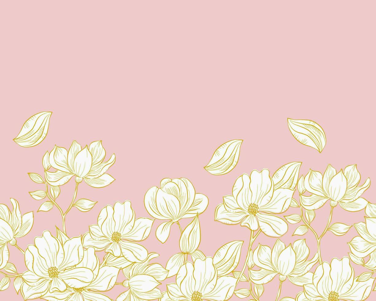 mano dibujado oro magnolia flor antecedentes vector