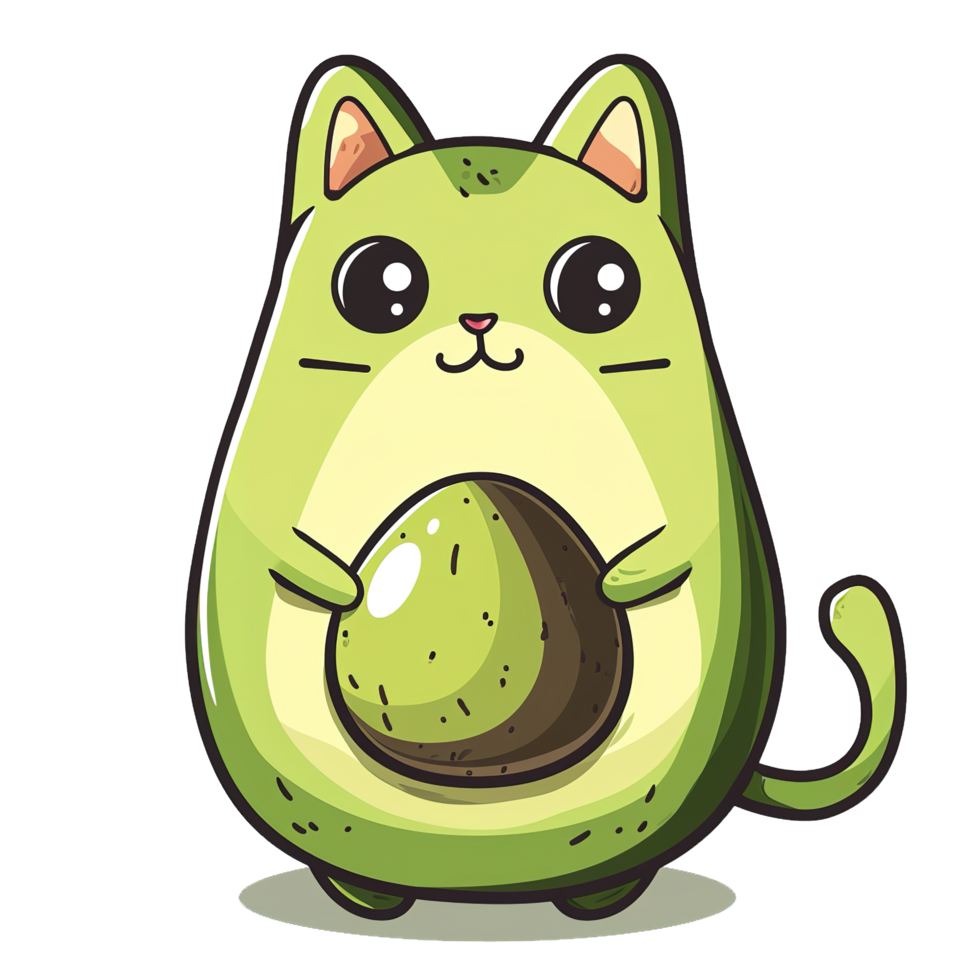 AI generated Cartoon illustration of an avocado in the shape of a cat png