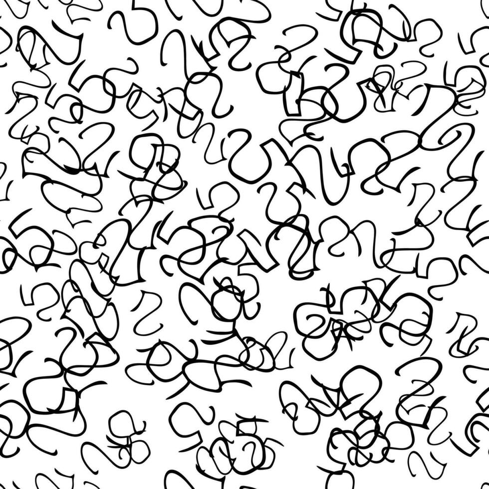 Seamless pattern with black sketch hand drawn round squiggle  shape on white background. Abstract grunge texture. Vector illustration