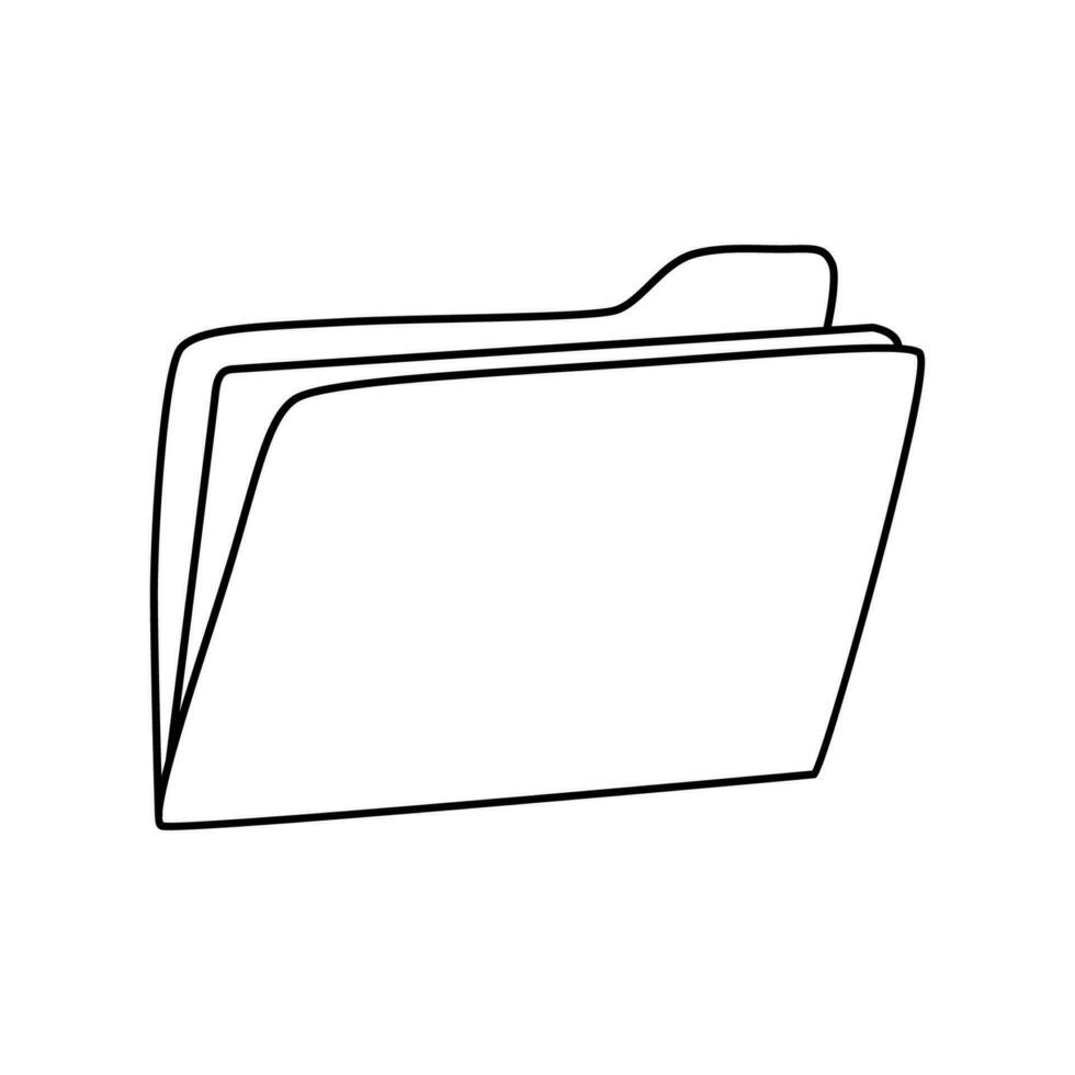 Folder with documents. Black and white vector illustration. Doodle style