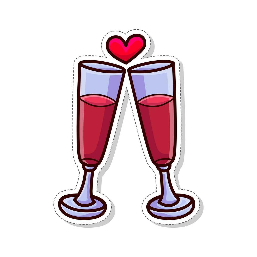 gratis vector ilustración de un brindis vaso pegatina con amor