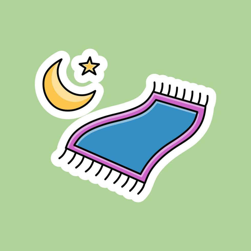 Ramadan themed stickers, prayer mats and star headdresses vector