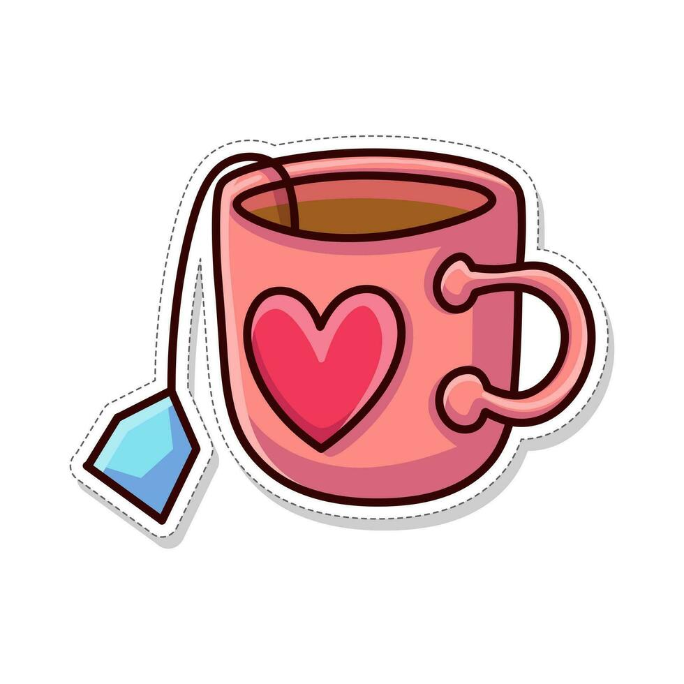 Free vector, sticker illustration, muk drinking love tea vector